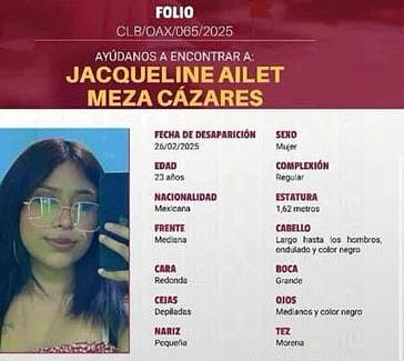 Of the nine students, five were men and four were women, all were believed to be aged 19 to 30 years old, El Financiero reported. Pictured: Jacqueline Ailet Meza Cazares