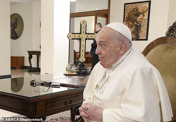 Mandatory Credit: Photo by ABACA/Shutterstock (15151092e) Frail Pope Francis meets Prime Minister of Slovakia Robert Fico during a private audience at the Vatican on February 14, 2025. After this meeting Pope Francis was admitted to the Gemelli Polyclinic hospital. The Pope was scheduled to undergo several diagnostic tests and continue treatment for his ongoing bout of bronchitis. Pope Francis has been suffering from bronchitis for several days, as he has noted during a couple of public audiences. Frail Pope Francis Meets Prime Minister of Slovakia - Vatican, Rome, Vatican (or Holy See) - 14 Feb 2025