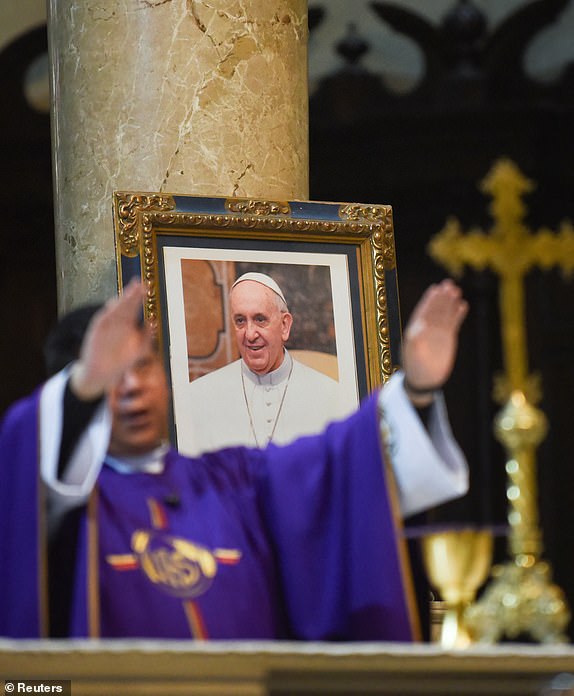 A picture of Pope Francis is seen during a Mass for the celebration of Ash Wednesday, the first day of Lent, in La Paz, Bolivia March 5, 2025. REUTERS/Claudia Morales