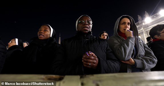 Mandatory Credit: Photo by Marco Iacobucci/Shutterstock (15177828ap) A group of nuns on the eighth day, recite the holy rosary for Pope Francis in St. Peter's Basilica forecourt. Pope hospitalized at the Gemelli Polyclinic for pneumonia. Cardinal Robert Prevost leads the recitation of the Holy Rosary for Pope Francis, Vatican City, Italy - 03 Mar 2025