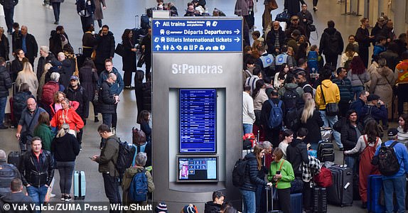 Mandatory Credit: Photo by Vuk Valcic/ZUMA Press Wire/Shutterstock (15183510d) Passengers wait outside the Eurostar terminal at St Pancras International station as trains are cancelled after an unexploded World War II bomb was found in Paris. Eurostar trains cancelled due to unexploded WWII bomb, London, England, Uk - 07 Mar 2025