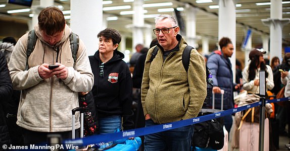 A general view of passengers at St Pancras International station in London, after Eurostar trains to the capital have been halted following the discovery of an unexploded Second World War bomb near the tracks in Paris. Picture date: Friday March 7, 2025. PA Photo. See PA story RAIL Eurostar. Photo credit should read: James Manning/PA Wire