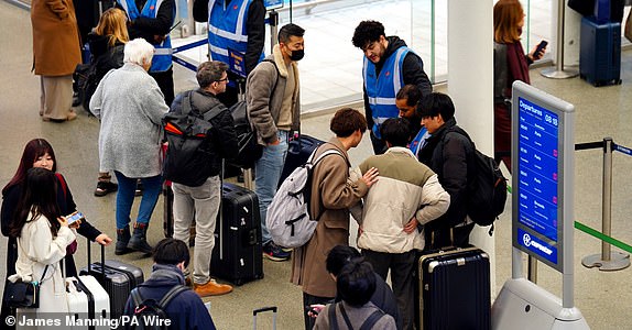 A general view of passengers at St Pancras International station in London, after Eurostar trains to the capital have been halted following the discovery of an unexploded Second World War bomb near the tracks in Paris. Picture date: Friday March 7, 2025. PA Photo. See PA story RAIL Eurostar. Photo credit should read: James Manning/PA Wire