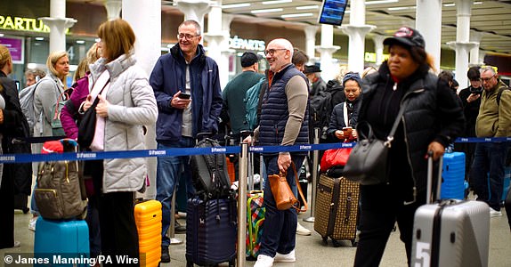 A general view of passengers at St Pancras International station in London, after Eurostar trains to the capital have been halted following the discovery of an unexploded Second World War bomb near the tracks in Paris. Picture date: Friday March 7, 2025. PA Photo. See PA story RAIL Eurostar. Photo credit should read: James Manning/PA Wire