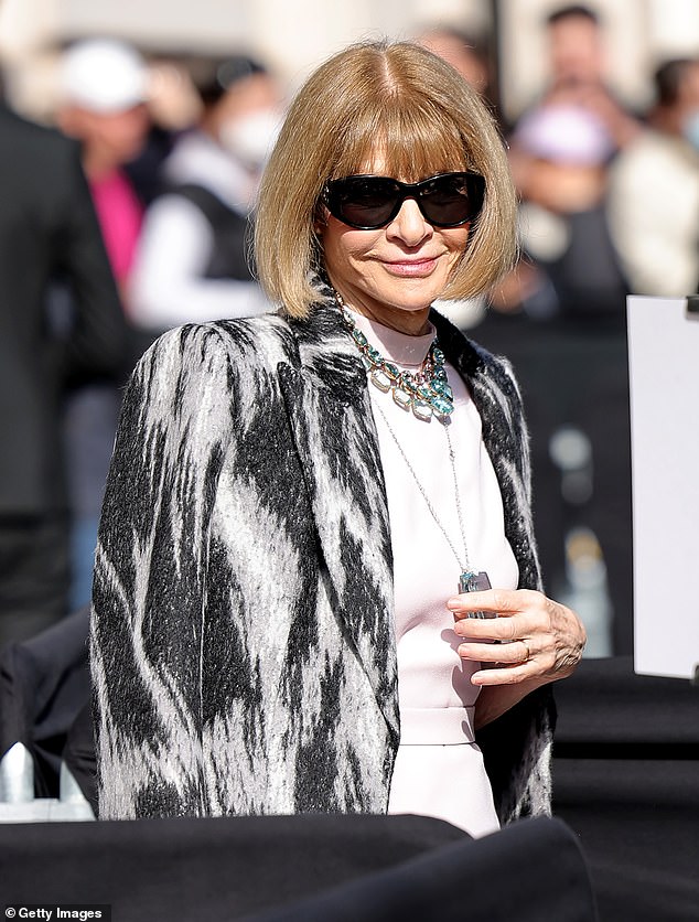 Fashion icon Anna Wintour was also in attendance, as she arrived in a black and grey textured blazer