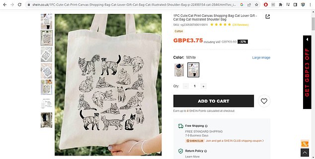 The design for the tote bag has been copied by Shein and sold for £3.75