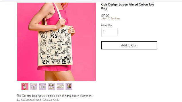 Pictured: One of Ms Keith's most popular items, a £7 tote bag printed with an original cat design