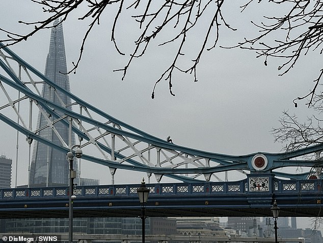 Onlookers captured pictures and footage after the man climbed on to the London landmark