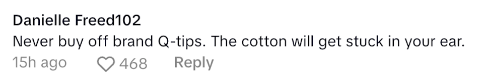 Comment warns against using off-brand cotton swabs, citing cotton getting stuck in ears