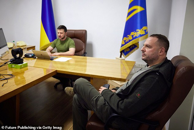 President of Ukraine Volodymyr Zelenskyy (L) and head of the Office of the President Andriy Yermak are pictured