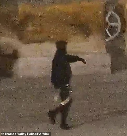 One of three men returning to the vehicles carrying a gold toilet seat, in the courtyard at the front of Blenheim Palace, as thieves rolled the toilet away and bundled it into the back of a car