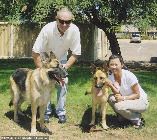 The shocking discovery of Hackman and Arakawa's bodies has puzzled investigators, who are still trying to determine how and when the couple died. The couple are pictured in 2005 with  with their previous dogs