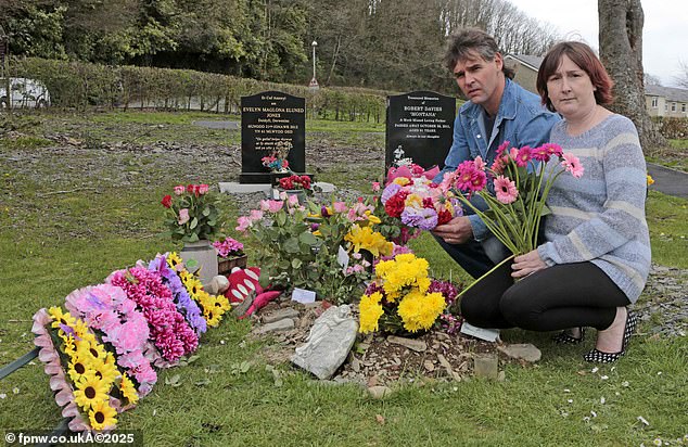 Paul and Coral Jones lay flowers on April's grave to mark what would have been her 7th birthday in 2014