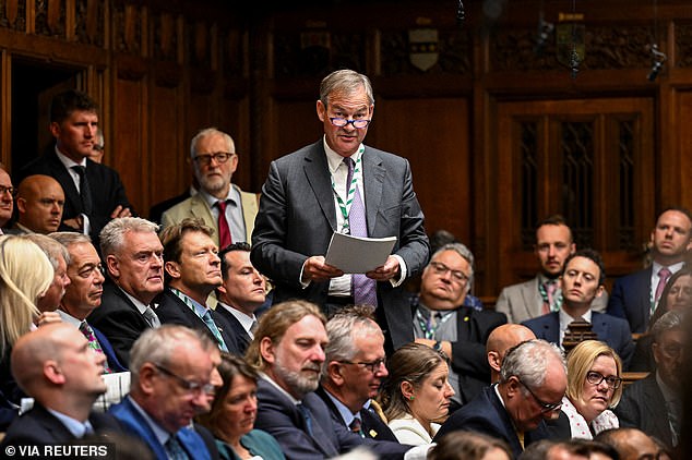 Mr Lowe was suspended from Reform UK in March after he was accused of making verbal threats against party chairman Zia Yusuf, and of bullying. Pictured: During Prime Minister's Questions in July