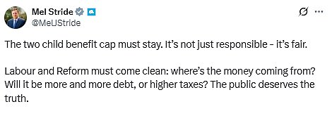 The Tories have strongly backed the two-child benefit cap saying it is 'fair'