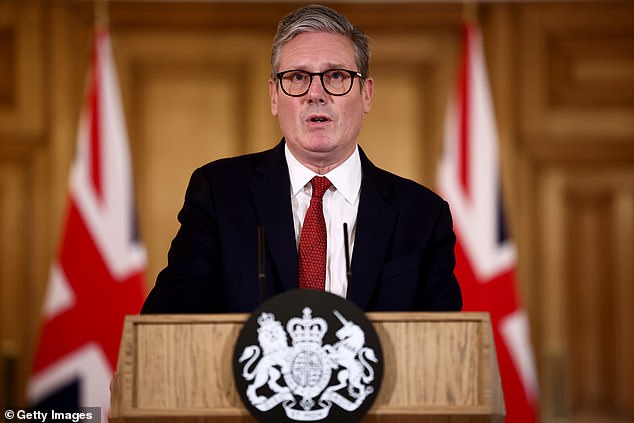 Mr Farage's intervention is designed to embarrass Keir Starmer (pictured), as the PM and ministers wrestle over proposals for cutting benefits
