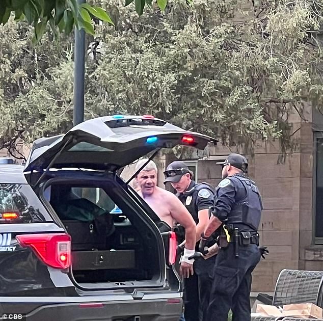 More images showed cops arresting a shirtless man at the scene, Pearl Street Mall in Boulder