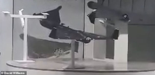 Taliban chiefs also showcased this home-made drone - which appears strikingly similar to one made by Iran, the Shahed 136, below