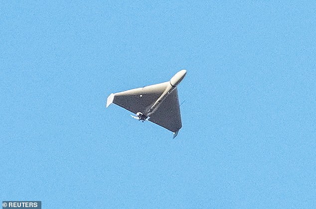 A Shahed 136 drone spotted in the skies above Ukraine. Russia uses the model which it bought from the Iranians