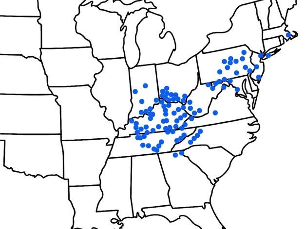 The map shows where Broods XIII and XIX occur.