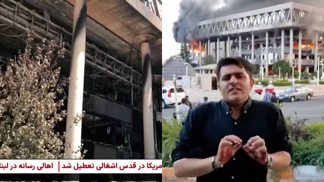 Click to play video: 'Iran’s state TV shows burned-out HQ following Israeli strikes'
