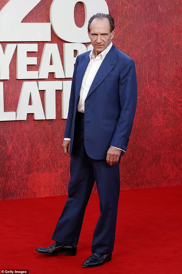 Star Ralph Fiennes, fresh from winning acclaim for his role in Conclave, was dressed in a sharp blue suit for the occasion