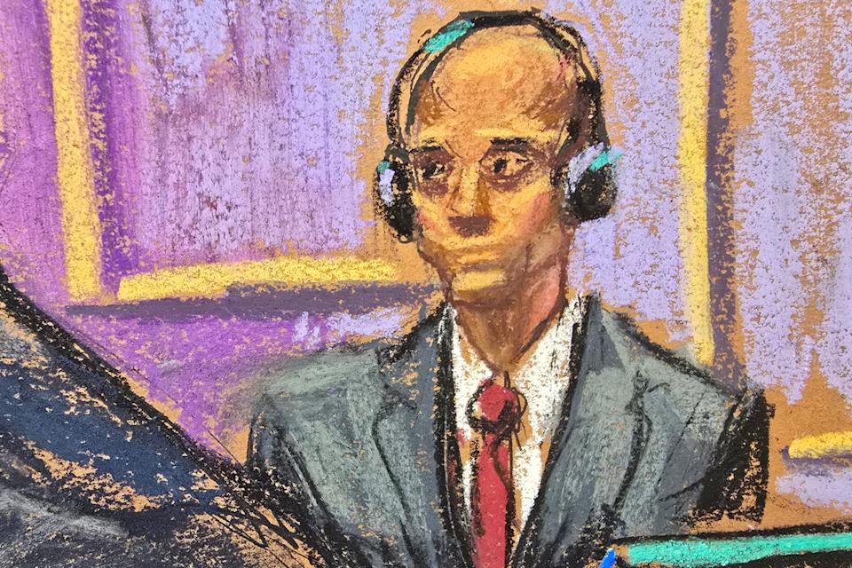 Joseph Cerciello listens to an audio recording during his testimony at Sean