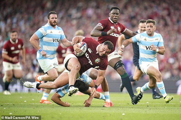 Mr Hughes was also accused of 'thinking the British and Irish Lions played home and away'. Pictured: The Lions' warm-up defeat against Argentina at Aviva Stadium in Dublin last Friday