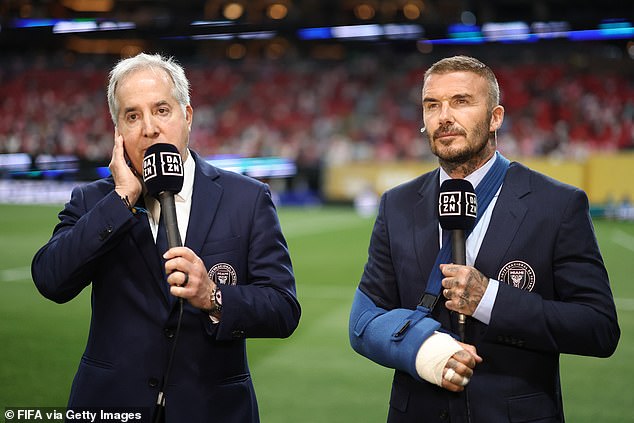 Beckham and fellow Inter Miami co-owner Jorge Mas (left) spoke to DAZN before kick-off