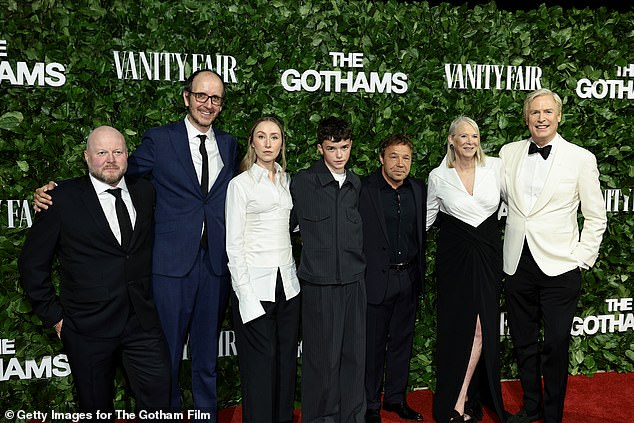Owen with Adolescence executive producer Mark Herbert, creator/writer Jack Thorne, his co-stars Erin Doherty, Stephen Graham (who stars in and created the show), and Jeffrey Sharp, the executive director of The Gotham Film & Media Institute