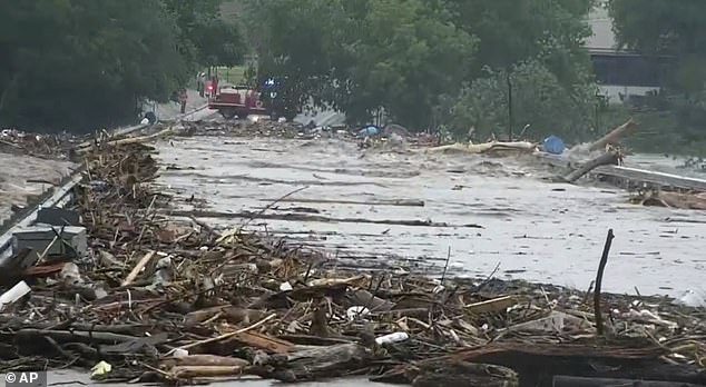 KERR COUNTY, TX: Water rises from severe flooding along the Guadalupe River on Friday