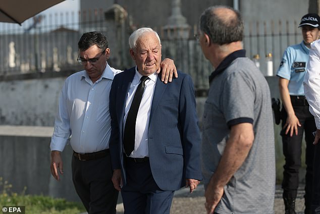 Diogo Jota and Andre Silva's grandfather arriving for the funeral of late Portugal's players on Saturday