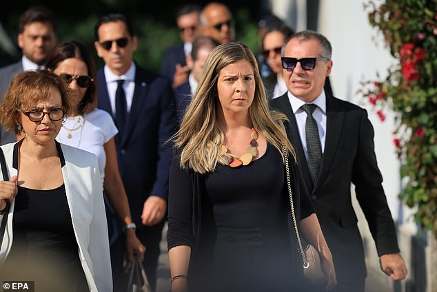 Portuguese Minister of Sports Margarida Balseiro Lopes (centre) arriving for the funeral of Diogo Jota and his brother Andre Silva, in Gondomar