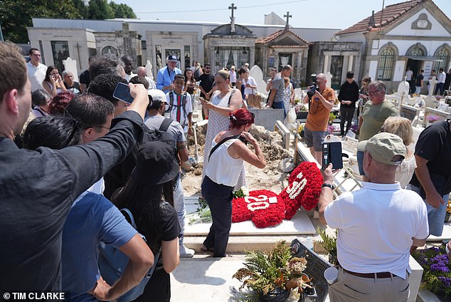 Mourners gather at the graves of Diogo Jota and his brother Andre Silva in Gondomar