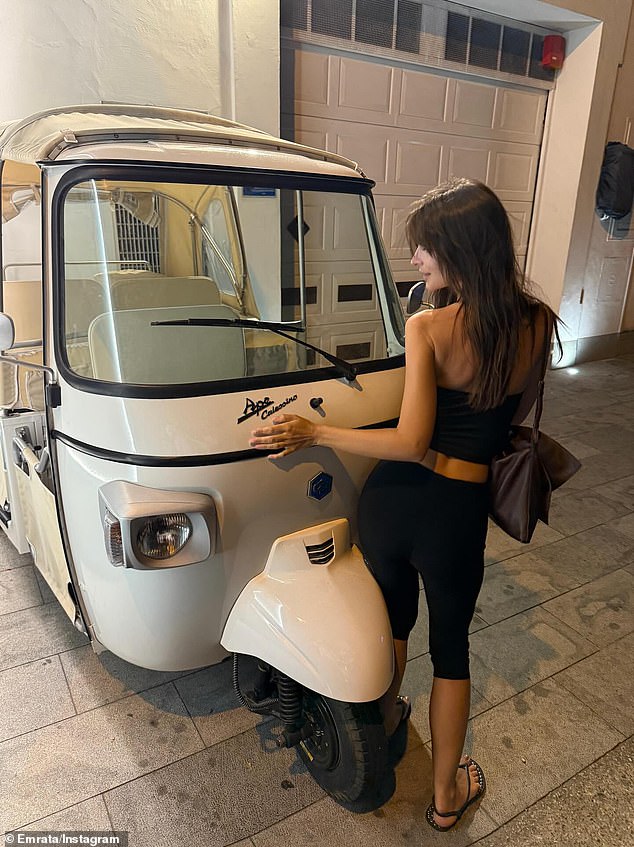 The former iCarly star also included a clip of herself posing alongside a three-wheeled Piaggio Ape while exploring Positano in the evening