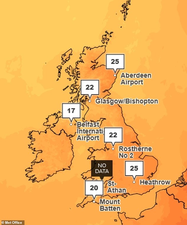 The heatwave is set to continue tomorrow with temperatures over 20C for most of the country