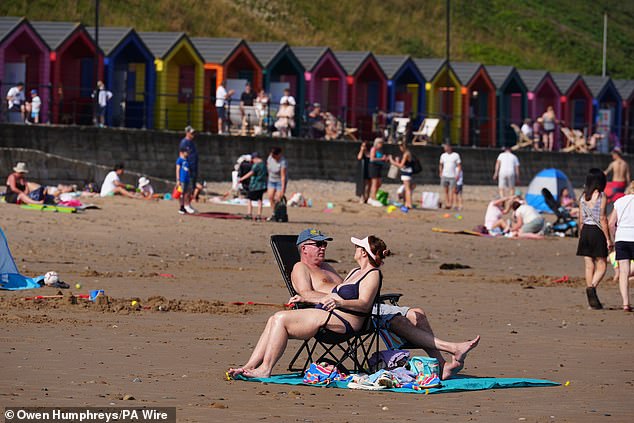 People on the beach at Saltburn-by-the-Sea in North Yorkshire on Wednesday