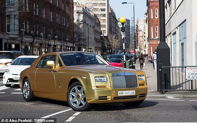 Pictured is his Rolls-Royce was spotted turning onto Cadogan Place, where the average house price is just over £9.2million