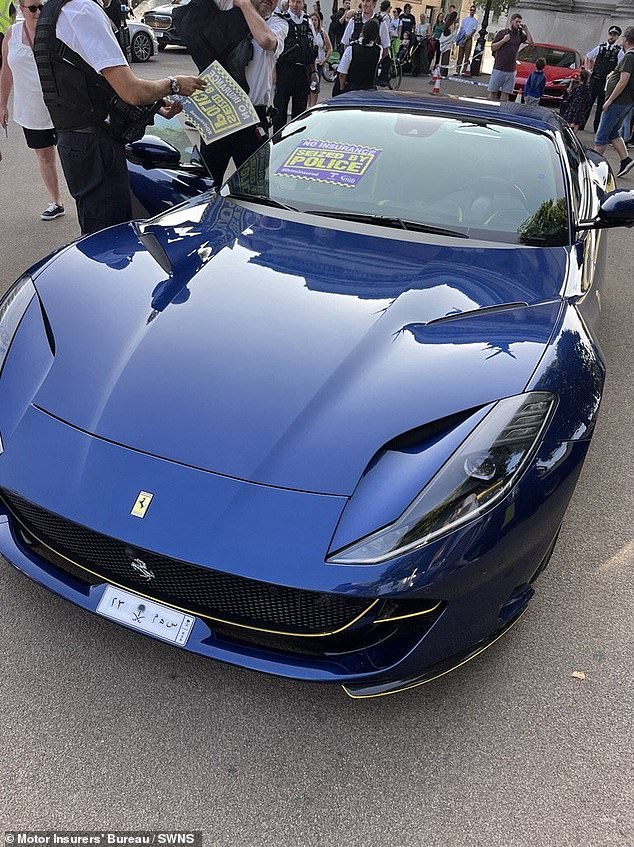 Pictured: a Ferrari seized during the clampdown last week. The flash sports cars were confiscated across Hyde Park, Kensington and Chelsea