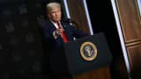 US President Donald Trump speaks after signing an executive order on creating a White House 2028 Olympics task force in the South Court Auditorium of the White House in Washington, DC, on August 5, 2025.