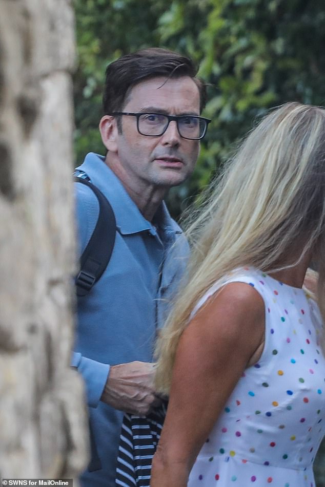 As filming for season two is in full swing, the writer invited its cast to her home in Gloucestershire for the lavish do (pictured David Tennant)