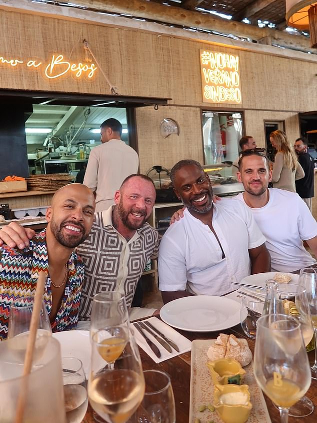 Singer Rochelle Humes posted photos of her and her husband's, Marvin Humes (left), trip to Ibiza, where they saw Quinn (second from left)