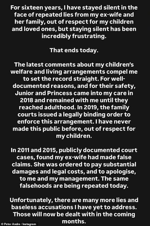 Elsewhere, Katie and ex-husband Peter are currently locked in a bitter feud after he hit out at her 'baseless lies over the last 16 years' in a blistering statement on Thursday
