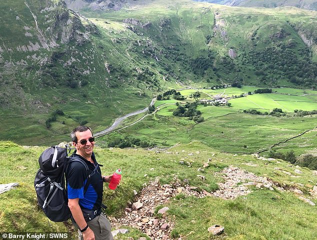 Mr Knight (pictured), an avid hiker, remarked that he was certain the colour of the lake was 'not natural' and had to have been 'man-made', adding you 'can't miss it' due to the intense brightness of the colour