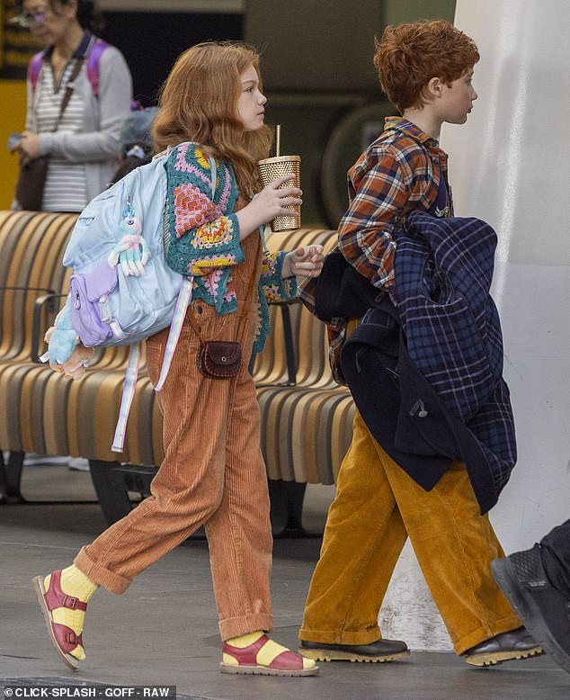 The role originally played by Rupert Grint in the movies, will now portrayed by Alastair Stout who cut a quirky figure in his costume on set (pictured with Gracie Cochrane as sisterGinny)