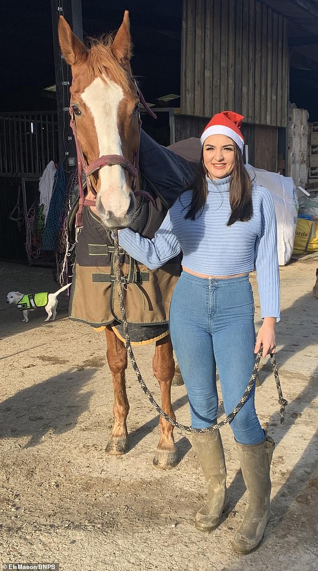 Rider Els Mason (pictured) said she feared any one of the horses could have been spooked by the car and thrown their rider onto the road