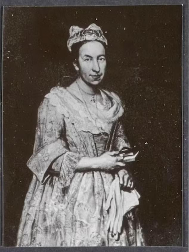 The painting is a portrait of Contessa Colleoni created by Vittore Ghislandi in 1743