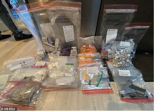 Investigators said they discovered a 'drugs emporium' at Sangha's home during a raid in March 2024 including 79 bottles containing a clear liquid that field tested positive for ketamine