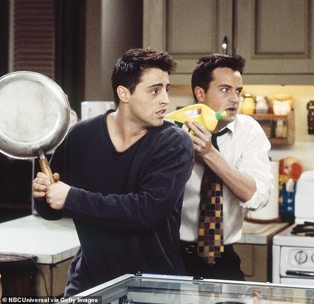 The Friends actor played Chandler Bing (right), who was known for his witty and sarcastic humour. Pictured, with his on-screen best friend Joey Tribbiani (played by Matt LeBlanc)