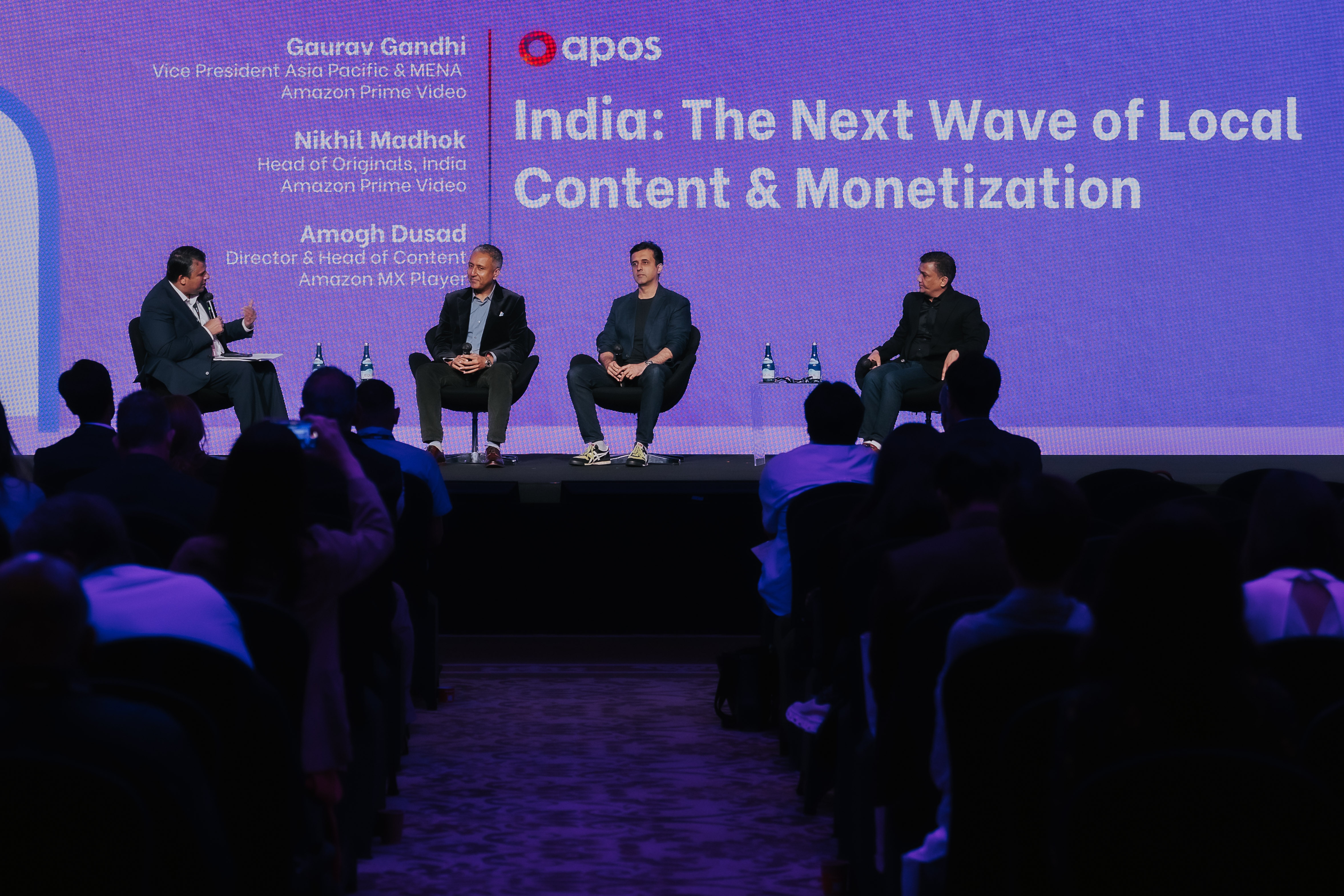 Amazon Prime Video execs Gandhi and Madhok along with Amogh Dusad, director and head of content, Amazon MX Player, at an industry event. Amazon Prime Video execs Gandhi and Madhok along with Amogh Dusad, director and head of content, Amazon MX Player, at an industry event.